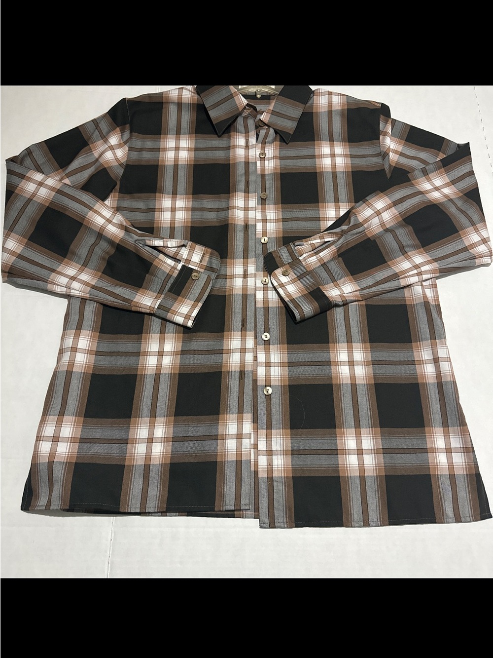 Foxcroft women’s size 10  Plaid Button-Up Shirt in Brown and Black